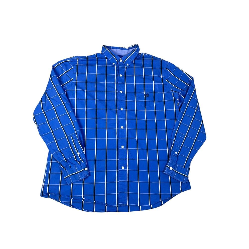Chaps Men’s XXL Stretch Easy Care Blue Plaid Long Sleeve Button Down Shirt